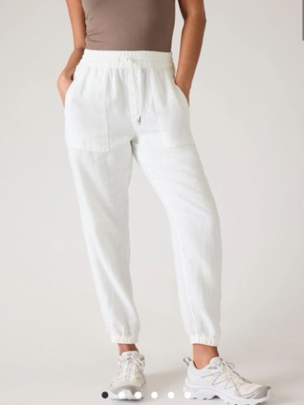 Athleta Retreat Linen Jogger Pants White Size 8 Calla Lily Coastal Grandma